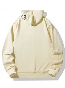 Manfinity Homme Men's Loose Fit Angel & Letter Graphics Zipper Hooded Sweatshirt - Khaki - View 2