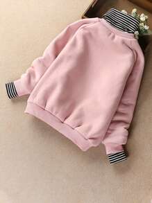 Tween Girl Letter Graphic Striped Trim 2 In 1 Sweatshirt - Pink - View 2