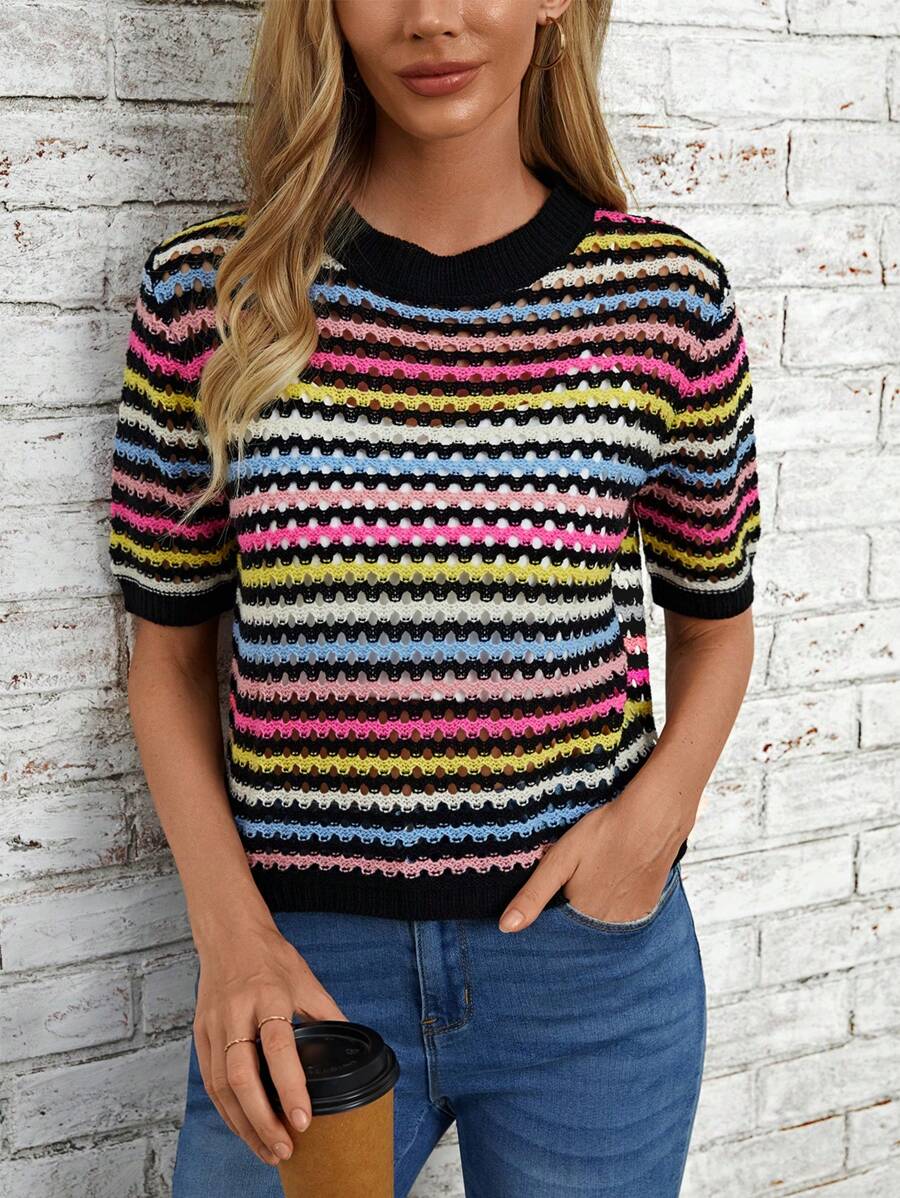SHEIN LUNE Striped Pattern Contrast Binding Knit Top | SHEIN USA