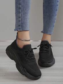 女性時尚舒服的透氣運動鞋(適用於戶外穿戴) - 黑色 - 查看 1