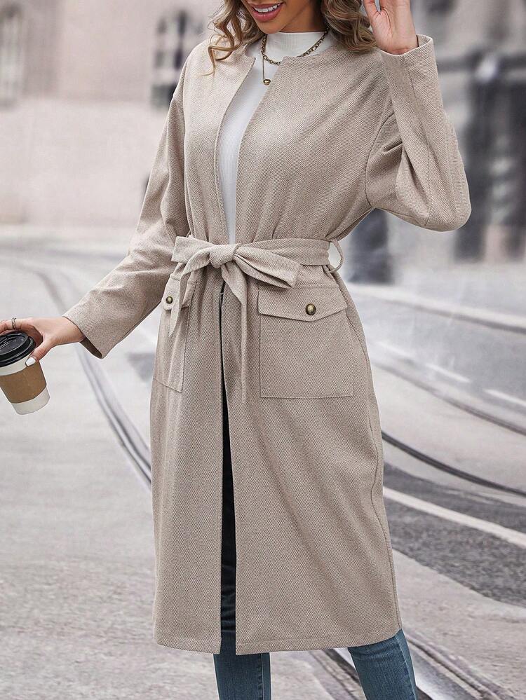 Flap Pocket Open Front Overcoat
