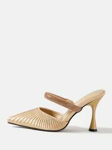 SheIn Belle Của phụ nữ Thanh lịch Pointed Toe Cao gót Đối với Tất cả các mùa Đến trình diễn - Vàng - Xem 2