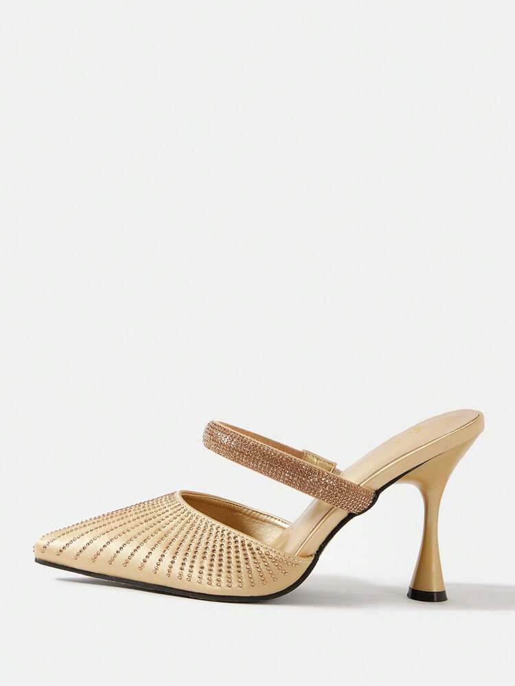 SheIn Belle 女性優雅尖頭高跟鞋適用於四季至表演 - 金色 - 查看 2