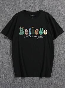 Nam Slogan Đồ họa Hoạt hình Áo thun - màu đen - Xem 1