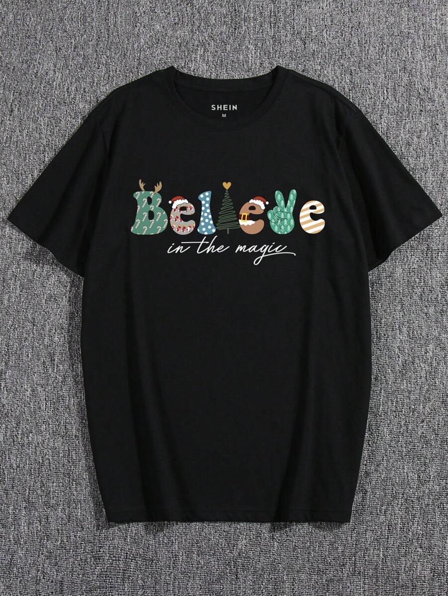 Nam Slogan Đồ họa Hoạt hình Áo thun - màu đen - Xem 1