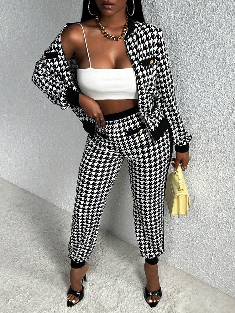 Houndstooth Print Jacket & Pants