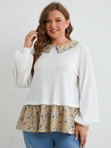 SHEIN Frenchy Hơn In hoa Ditsy Nút Quay lại Xoay eo Áo 2 trong 1 - trắng - Xem 4