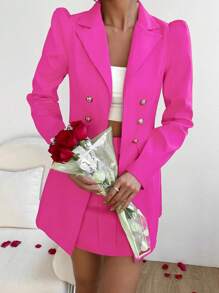 Chiquease Double Breasted Blazer & Skirt - Hot Pink - View 5