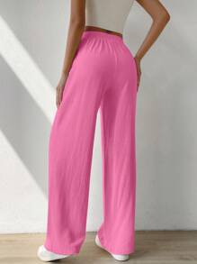 SHEIN EZwear Solid Slant Pocket Wide Leg Pants - Hot Pink - View 2