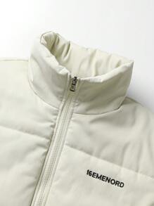 Claim Dot 宽松男士字母图案拉链夹棉大衣，适合秋冬 - 杏色 - 查看 4