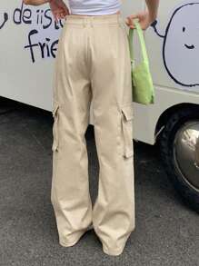 DAZY Solid Flap Pocket Side Cargo Pants - Beige - View 6