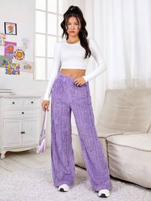 SHEIN EZwear High Waist Straight Leg Pants - Purple - View 4