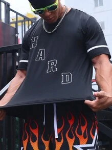 Manfinity Sport Corelite Men Letter Graphic Contrast Trim Sports Tee Workout Tops - Black - View 4