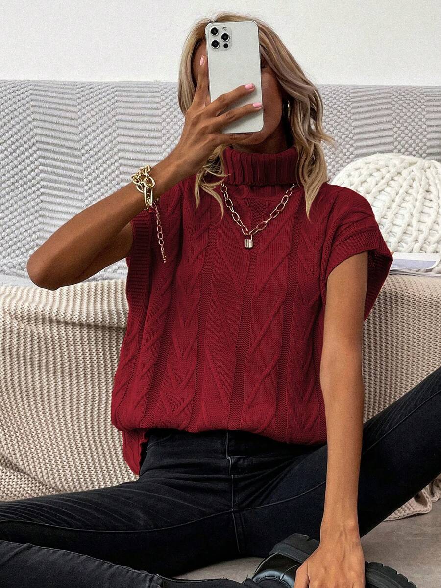 EMERY ROSE Áo len cổ lọ trơn cho trang phục năm mới - Đỏ - Xem 1