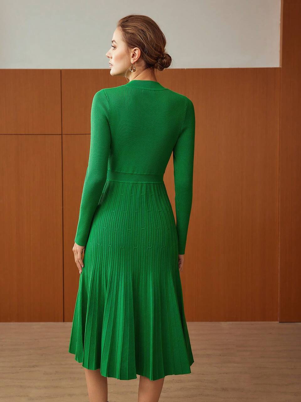 PLEATED WOOL-BLEND DRESS WITHOUT BELT