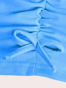 SHEIN 少女字母图案抽绳侧边卫衣连衣裙 - 藍色 - 查看 3