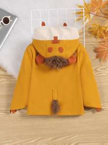 SHEIN Chàng trai trẻ Lỏng lẻo phù hợp In sọc áo có mũ Áo len , Mùa Thu Và Mùa Đông - Màu Khaki - Xem 2