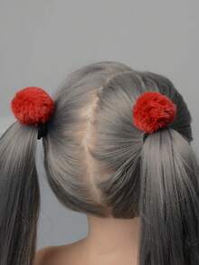 ROMWE Kawaii 2 Miếng Trang trí Pompom Dây buộc tóc - Màu Đỏ Sâu - Xem 4