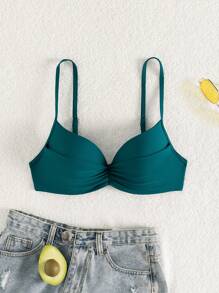 素色提臀比基尼泳裝上衣 - 水鴨藍 - 查看 6