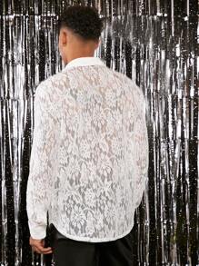 FeverCity Nam Nút phía trước Ren Áo sơ mi - trắng - Xem 2