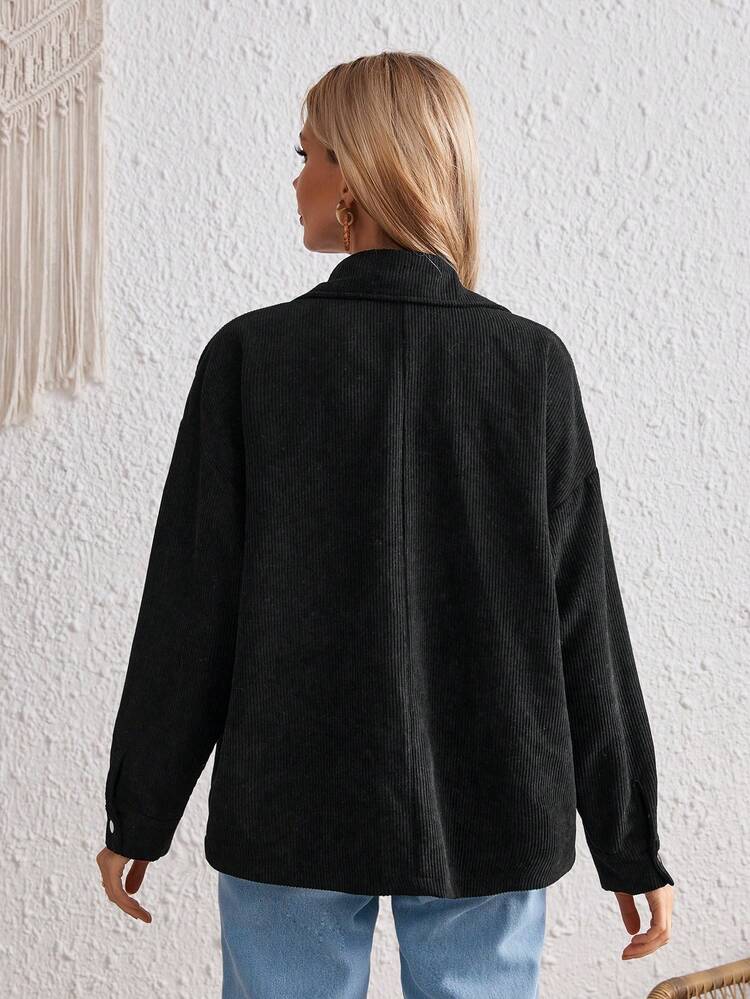 Star Print Drop Shoulder Corduroy Coat