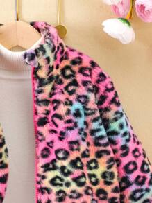 SHEIN Young Girl 1pc Leopard Pattern Zipper Teddy Jacket - Multicolor - View 4