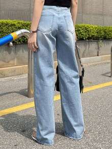 DAZY Ripped Straight Leg Jeans - Blue - View 2