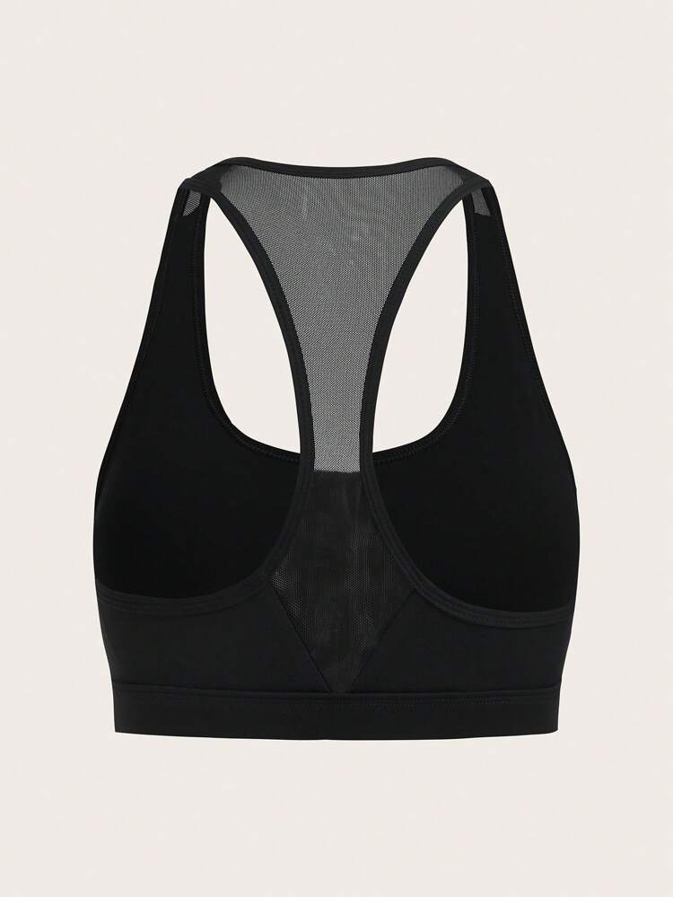 Solid Racerback Mesh Panel Sports Bra