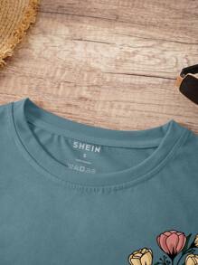 INAWLY Floral Print Pocket Patched Tee - Dusty Blue - View 5