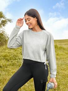 Easithlete Drawstring Hem Raglan Sleeve Sports Sweatshirt - Light Grey - View 6