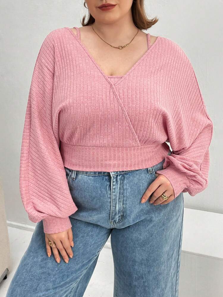 Plus Solid Batwing Sleeve Tee