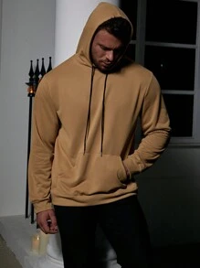 Manfinity LEGND Men Plus Letter Cross Graphic Drawstring Hoodie - Khaki - View 6