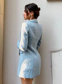 Aloruh 雙排扣翻蓋細節花呢大衣 - 淺藍色 - 查看 2