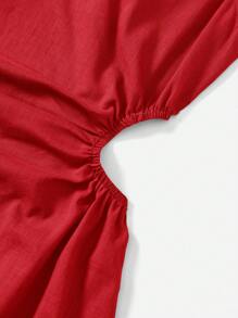 SHEIN EZwear 腰部鏤空側收褶洋裝 - 紅色 - 查看 4