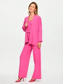 RueChic Solid Cami Knit Top & Drawstring Waist Knit Pants & Cardigan - Pink - View 3