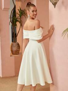 ADYCE Váy cocktail trễ vai xoắn phía trước màu trắng thanh lịch cho tiệc cưới bán trang trọng, dự tiệc sinh nhật, tốt nghiệp, tiệc tối, tiệc về trường - trắng - Xem 2