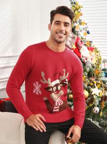 Manfinity VCAY Maglione natalizio da uomo, a maniche lunghe, con motivo divertente di renne colorate, adatto per feste e coordinato con la famiglia - Multicolore - Visualizzare 4