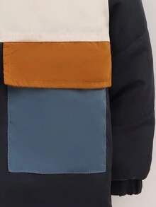 Young Boy 1pc Colorblock Flap Pocket Zipper Hooded Padded Coat - Multicolor - View 6