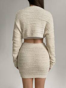 Flirla 素色短款毛衣&緊身針織短裙不附吊帶上衣 - 杏色 - 查看 2