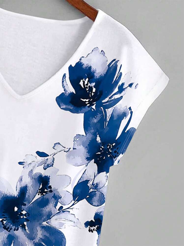 Lacomfia 花卉印花蝙蝠袖上衣和裤子两件套 - 藏蓝色 - 查看 4