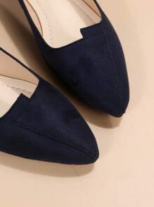 Women's Spring & Autumn Fashionable Pointed Toe Navy Blue Flat Shoes - Dusty Blue - View 5