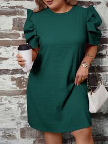 SHEIN Clasi Plus Size Floral Printed Puff Sleeves Easter Dress - Green - View 5