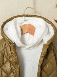 SHEIN 女小童前紐扣加絨內裏連帽外套&連帽衫和褲子 - 軍綠色 - 查看 8