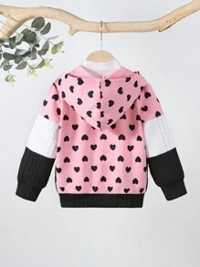 SHEIN Elladie kids Áo khoác nỉ có khóa kéo, phối màu, in hình trái tim, dành cho bé gái (không kèm áo len bên trong) - màu đen - Xem 2