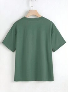 SHEIN EZwear Đồ họa ô tô và chữ cái Áo thun Thả vai - Màu xanh lá cây đậm - Xem 2