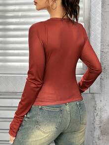 SHEIN EZwear Đồ họa Khẩu hiệu Lưới Áo Không có áo ngực - Đỏ - Xem 2