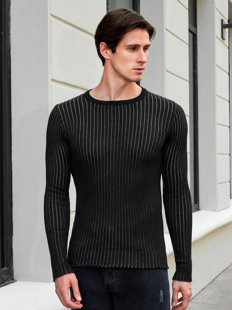 RueChic Men Striped Pattern Sweater - Black - View 1