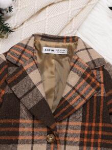 SHEIN Baby Girl Plaid Print Lapel Neck Coat & Pleated Hem Skirt Without Sweater - Multicolor - View 6