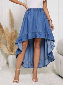 SHEIN LUNE Denim Rock mit Stufensaum,