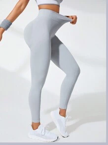 Easithlete Quần Leggings Thể thao Nữ màu trơn - Màu Xám nhạt - Xem 2